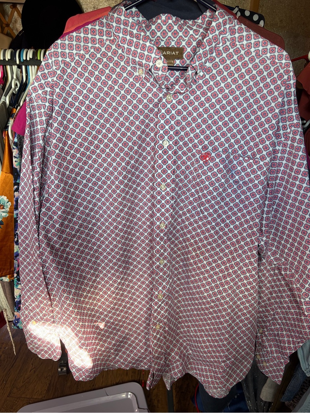 Ariat Men’s Pink and Blue Geometric Button-Down Shirt XXL